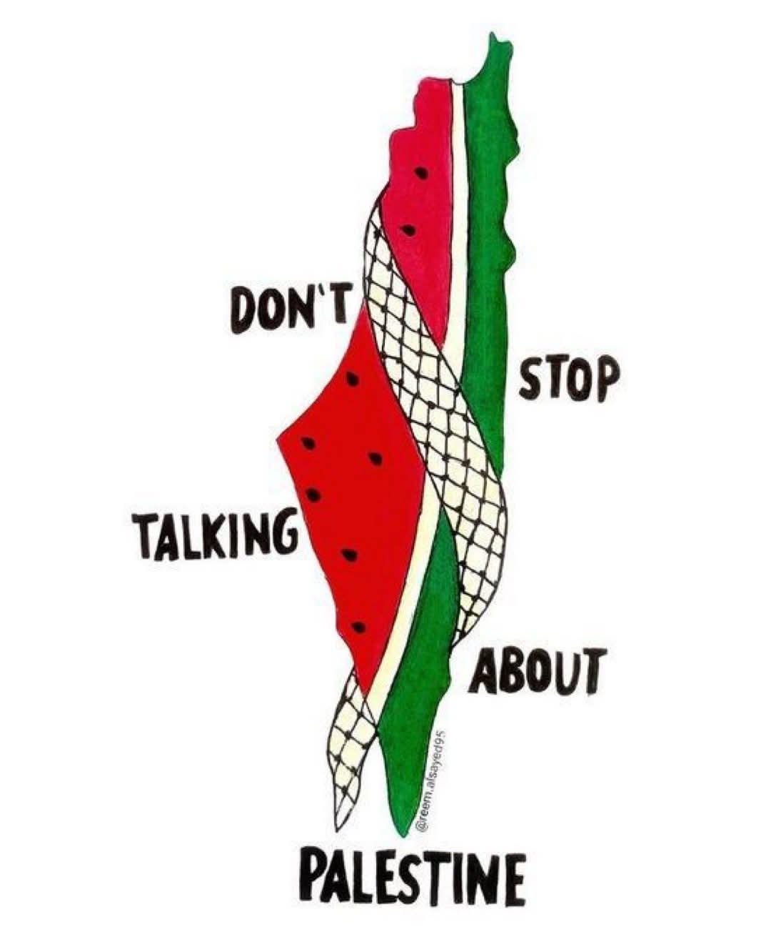Don't stop talking about Palestine - watermelon and keffiyeh art