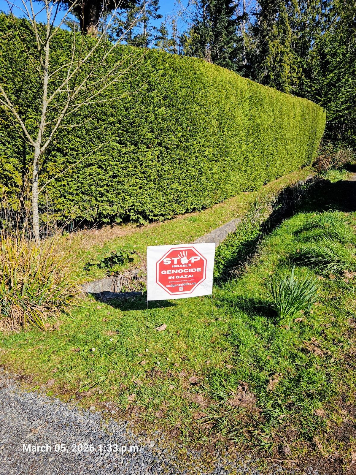 Richard Strachan's sign on his Gabriola property — March 5, 2026