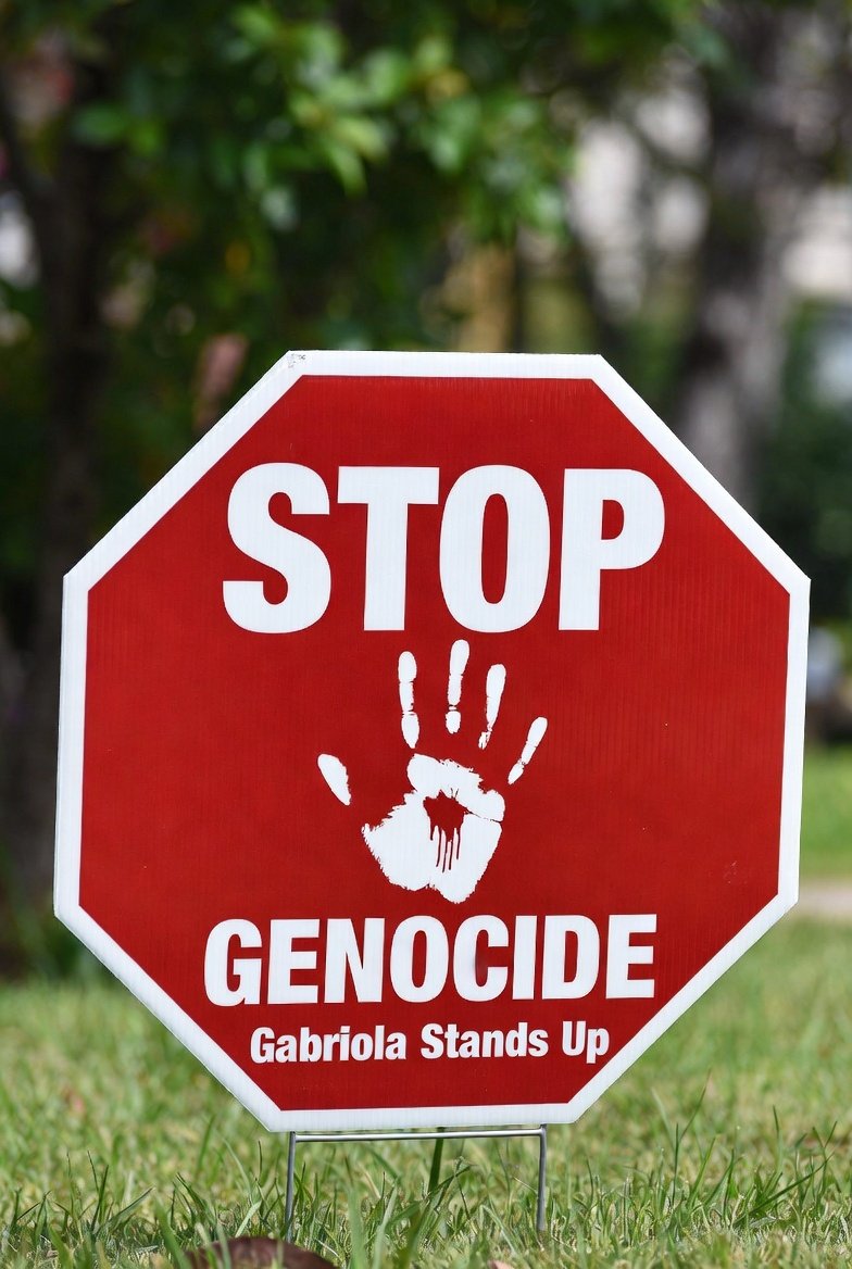 Stop Genocide — Gabriola Stands Up .ca handmade sign